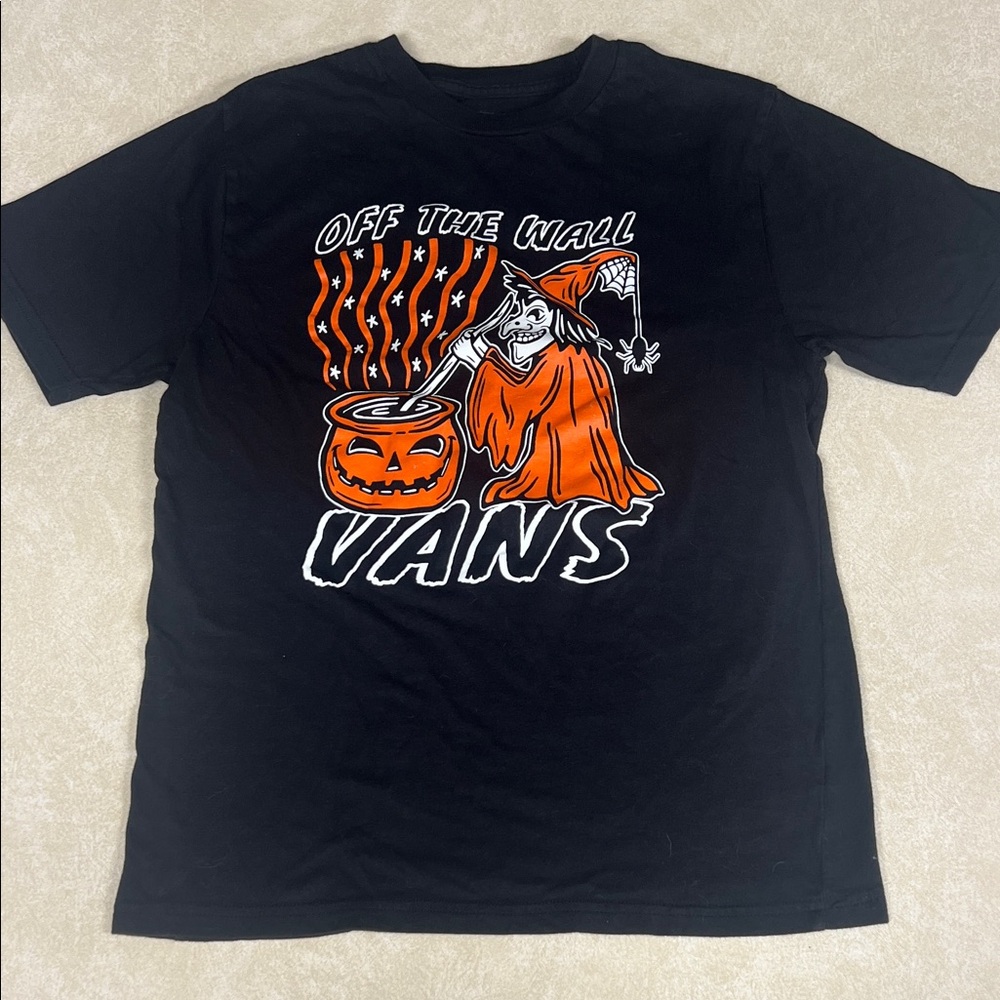 Vans Halloween Black & Orange Witch Off The Wall Glow Tshirt Kids size M(10-12)